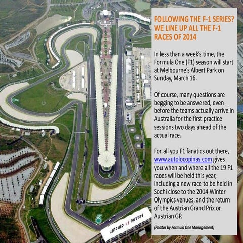 Formula One 2014 Racing Schedule