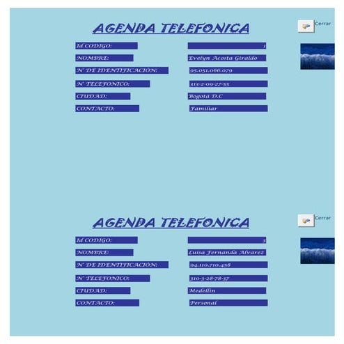Formulario agenda telefonica