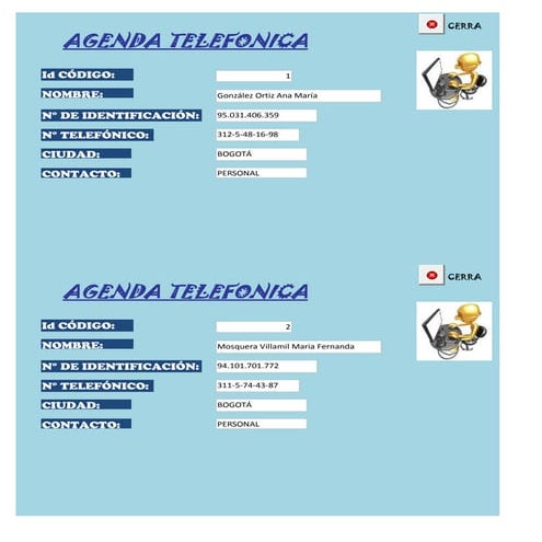 Formulario de agenda telefonica