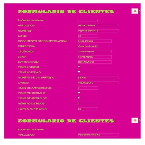 Formulario de clientes