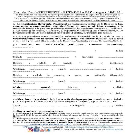 Formulario de POSTULACIÓN de INSTITUCIÓN REFERENTE de Ruta de la Paz Argentin...