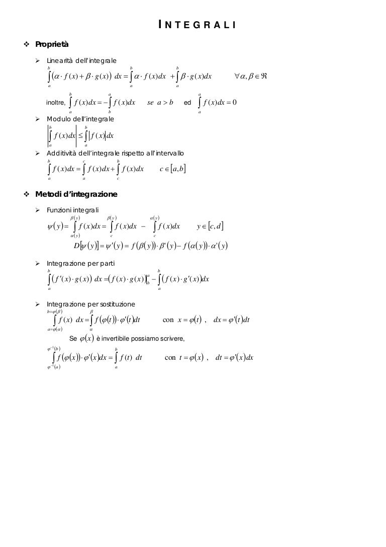 Formulario integrali classici metodi di risoluzione