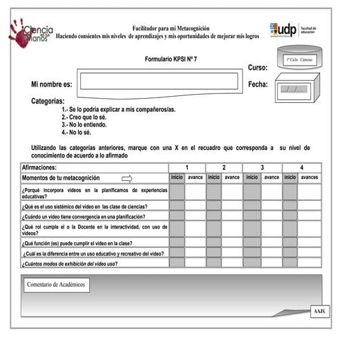 Formulario kpsi nº 7 uso de vídeo | DOC