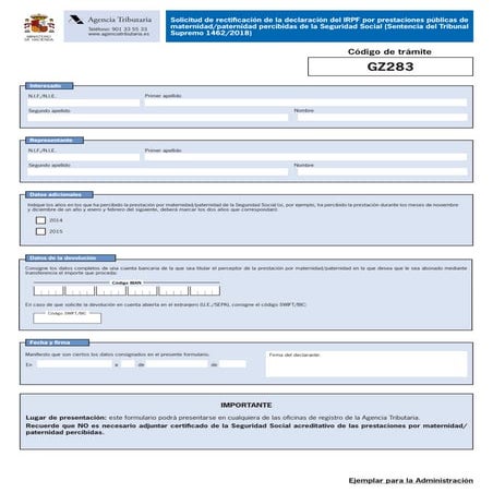 Formulario para solicitar la devolución del IRPF en las prestaciones de ...