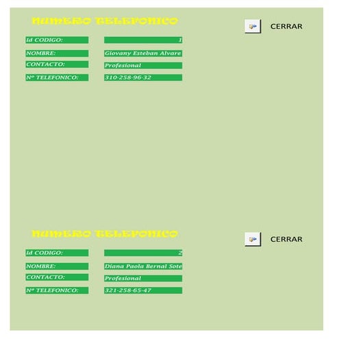Formulario numero telefonico