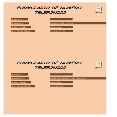 Formulario numero telefonico