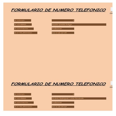 Formulario numero telefonico