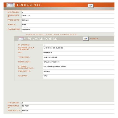 Formulario producto