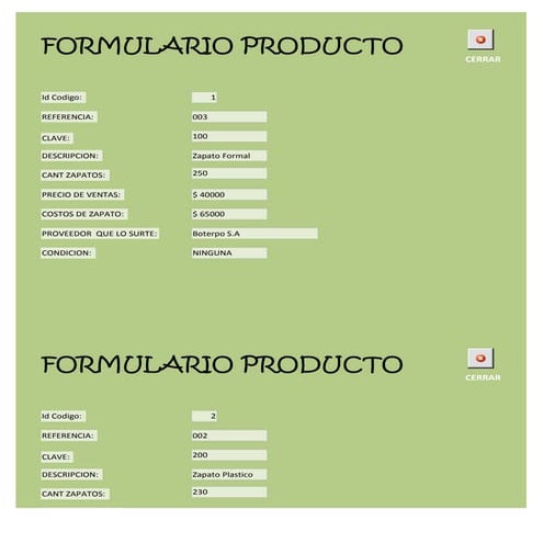 Formulario productos