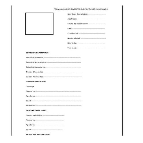 Formularios De Inventario De Recursos Humanos
