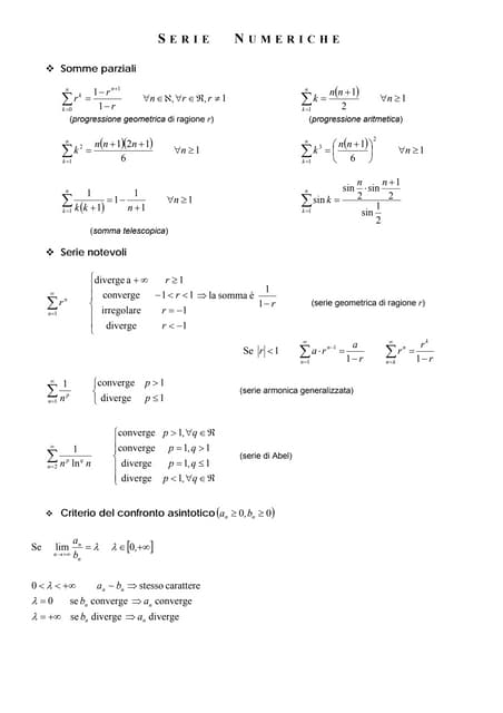 Formulario Serie Numeriche Serie Notevoli Serie Di Potenze Criter