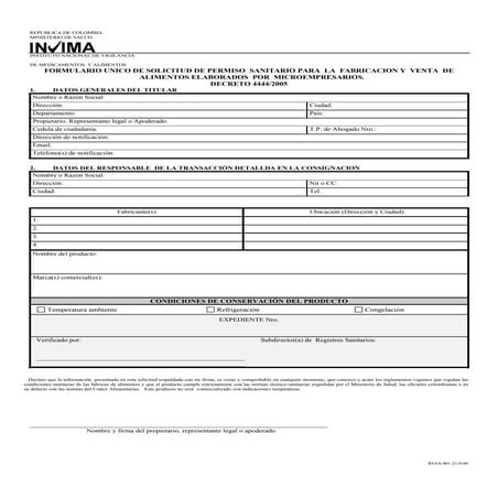 Formularios Sanitario Alimentos