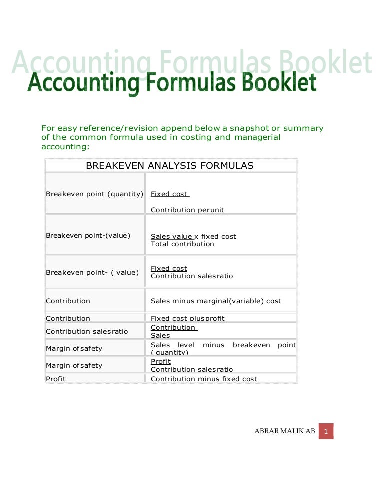 Accounting Formulas, Chart of Accounts, Dr/Cr Rule