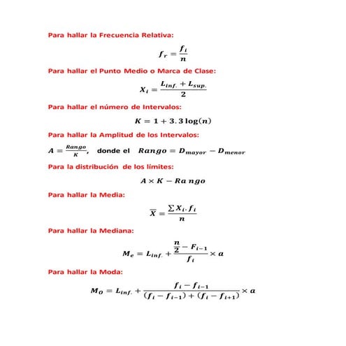 Formulas de estadistica y probabilidades