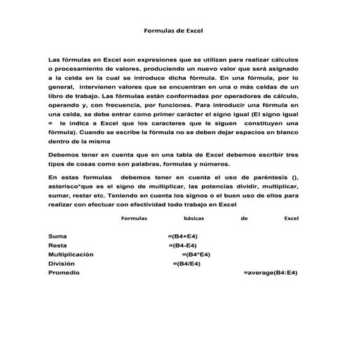 Formulas de excel