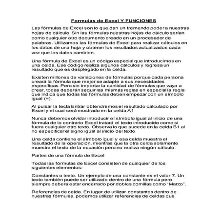 Formulas de excel y funciones.