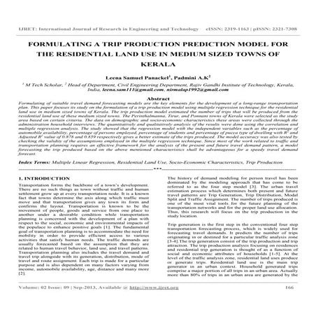 Formulating a trip production prediction model for