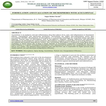 Formulation and evaluation of microspheres with aceclofenac | PDF