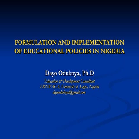 Formulation And Implementation Of Educational Policies In Nigeria