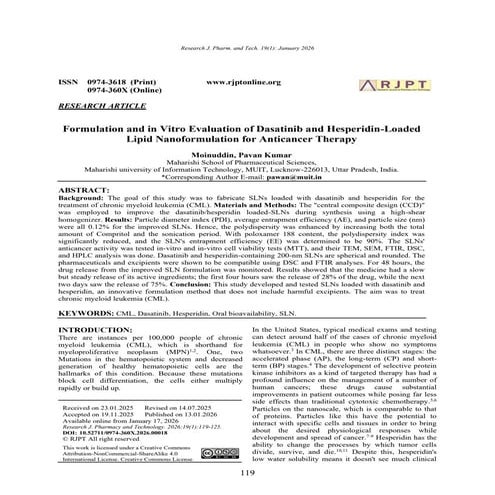 Formulation and Evaluation of Dasatinib-Hesperidin SLNs for CML Therapy ...