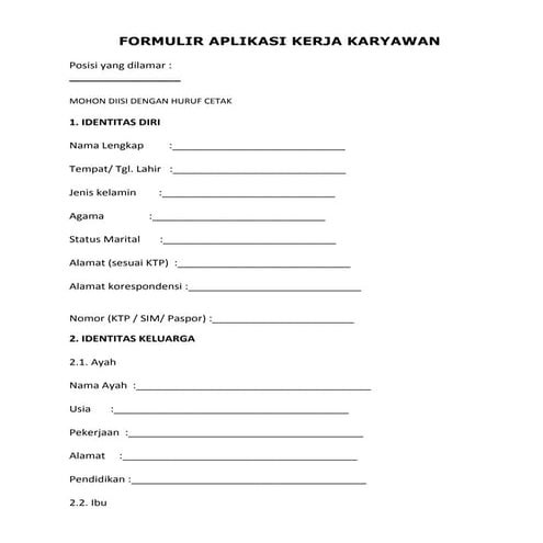 Formulir aplikasi kerja karyawan