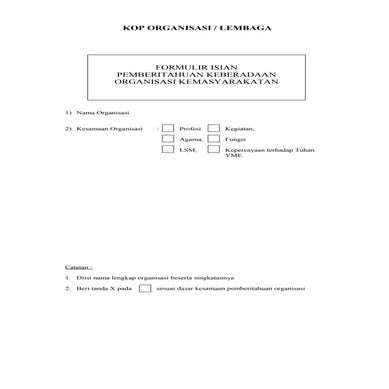 Formulir pendaftaran ormas dan lsm | DOC