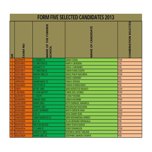 Form v selected students 2013.