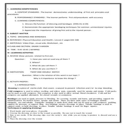 Detailed Lesson  Plan  for MAPEH 9 (RPMS )