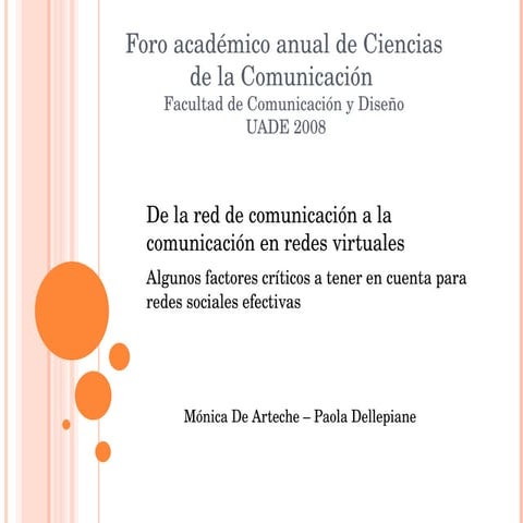 De la red de comunicación a la comunicación en redes sociales