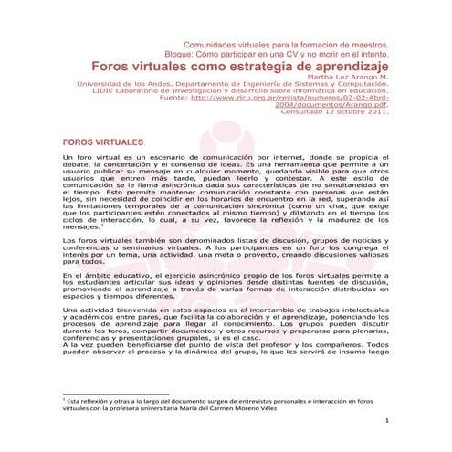 FOROS VIRTUALES COMO ESTRATEGIA DE APRENDIZAJE EN UNIVERSIDADES. | PDF
