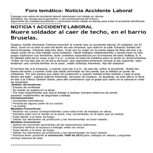 Foro temático accidente laboral relacionado con trabajo en alturas