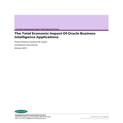 Forrester Study about Total Economic Impact of BI Apps