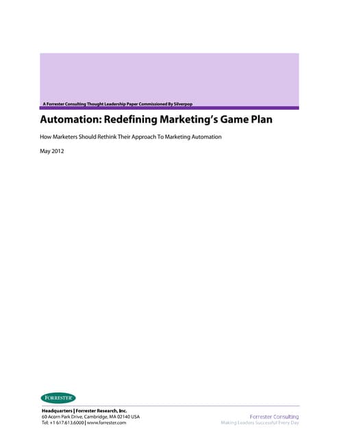 Forrester Automation Redefining Marketings Game Plan