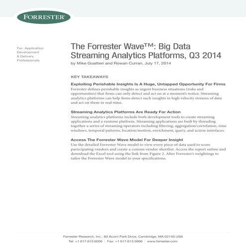 Forrester Wave - Big data streaming analytics platforms