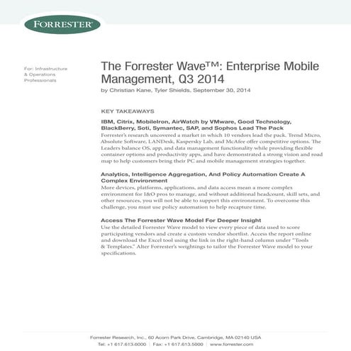 The Forrester Wave™: Enterprise Mobile Management Q3 2014
