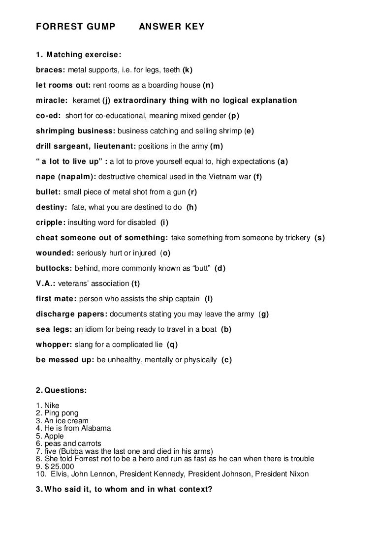 Worksheets Forrest Gump Worksheet forrest gump answer key