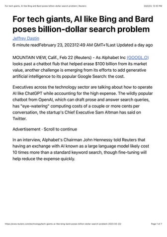 For tech giants, AI like Bing and Bard poses billion-dollar search problem