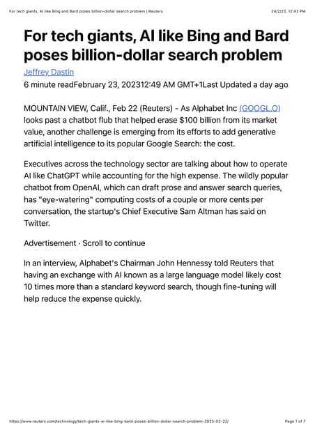 For tech giants, AI like Bing and Bard poses billion-dollar search problem