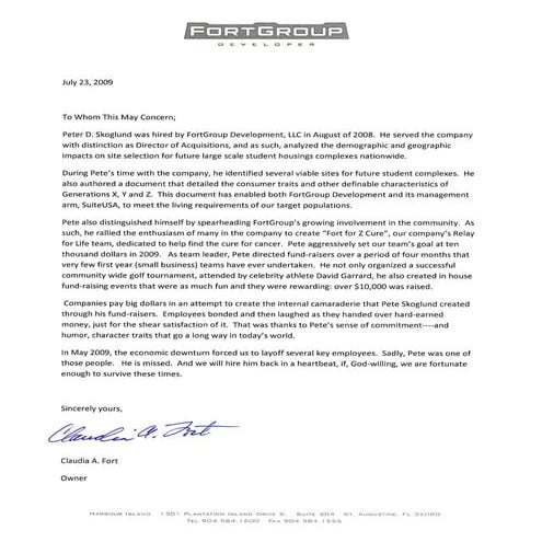 Prior Employer Reference Letter