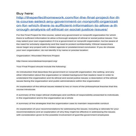 FOR THE FINAL PROJECT FOR THIS COURSE, SELECT ANY GOVERNMENT OR NONPROFIT ORG...