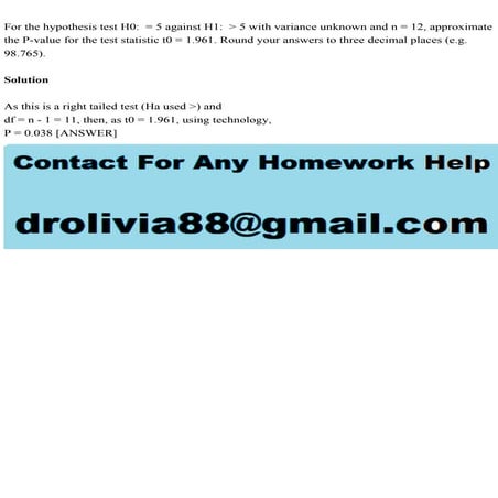 For the hypothesis test H0  = 5 against H1   5 with variance unkn.pdf