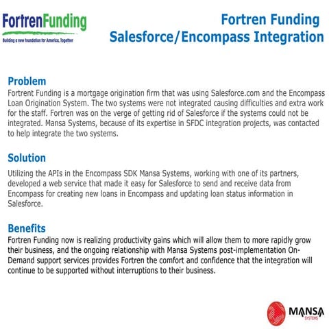 Fortren Funding - Salesforce and Encompass Integration