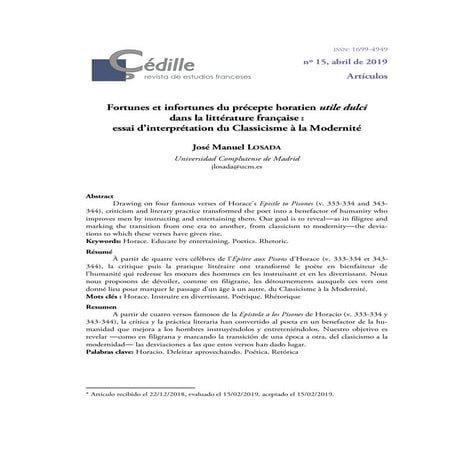 Fortunes et infortunes du précepte horatien 'utile dulci' dans la littérature...