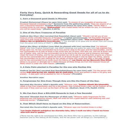 Forty very easy, quick & rewarding good deeds for all of us to do everyday!