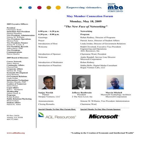 NBMBAA Forum Agenda 18 May09 The New Face of Networking