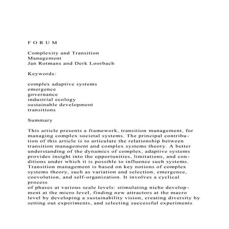 F O R U MComplexity and TransitionManagementJan Rotman.docx