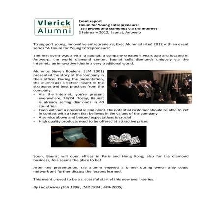 Forum for young entrepreneurs  sell jewels and diamonds via the internet