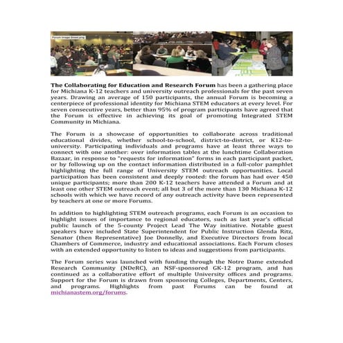 Collaborating for Education and Research Forums I-VII Summary