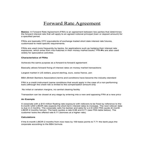 Forward Rate Agreement Calculation