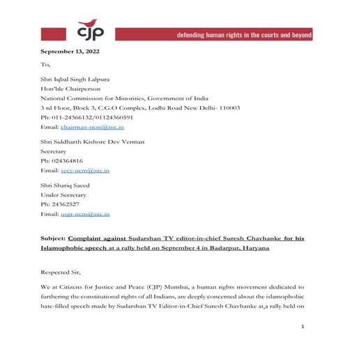 For website 091322 CJP -NCM complaint against Suresh Chavhanke .pdf